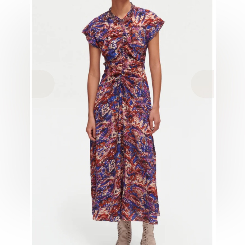 Rachel Comey Multicolor Abstract Print Midi Dress (Blue, Red, Purple)